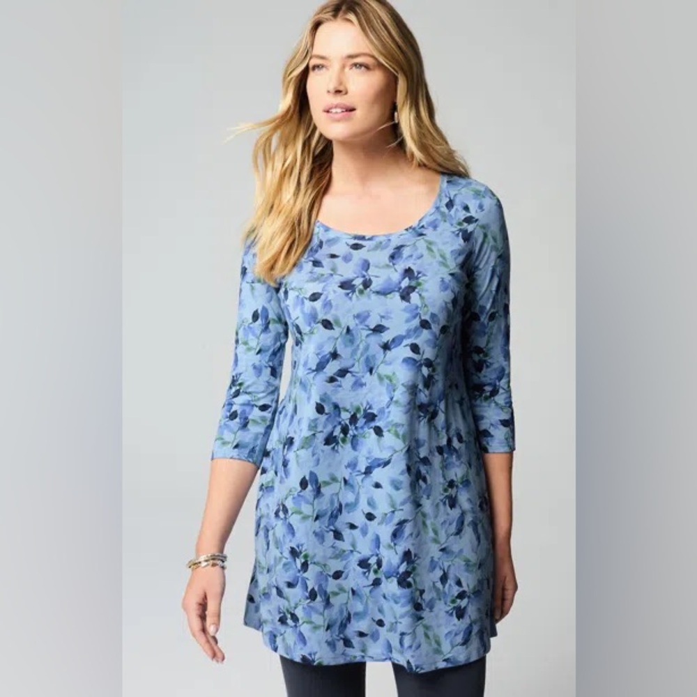 🩷 J.jill Pure Jill Ballet 3/4 sleeve Tunic In Light Blue Stone Watercolor XL